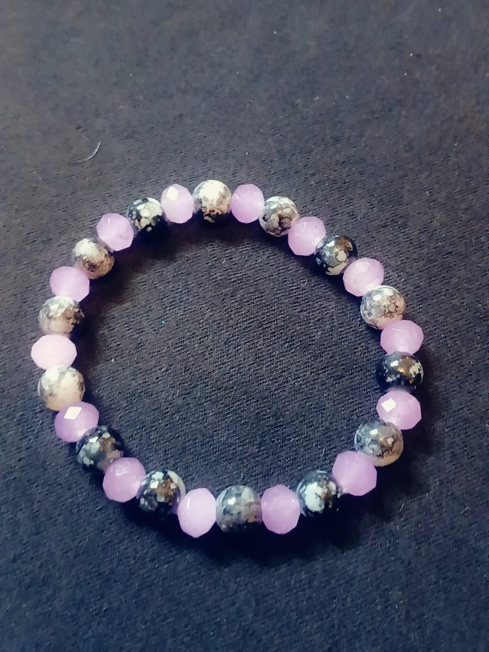 Lavender & Gray Faceted Bead Stretch Bracelet